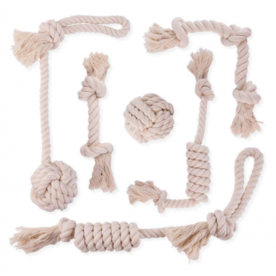 Natural Safe White Cotton Thick Knot Rope and TUG of WAR Balls  rope  pet toys  for Small to Large Puppies