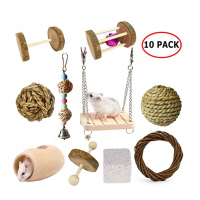 Guinea Pig Toys 9Pcs Natural Wooden  Pine Hamster Chew Toys Accessories Dumbbells Exercise Bell Roller Teeth Care Toy Rabbit